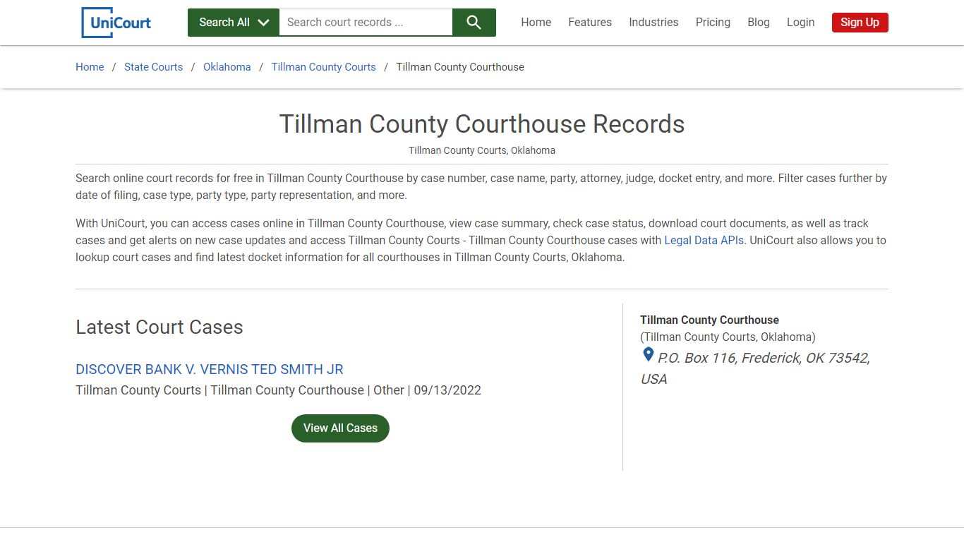 Tillman County Courthouse Records | Tillman | UniCourt