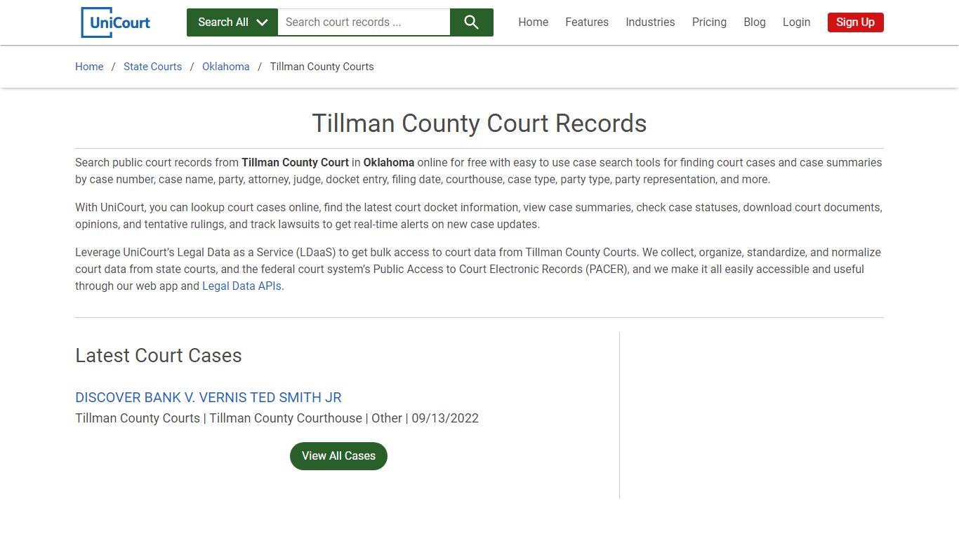 Tillman County Court Records | Oklahoma | UniCourt